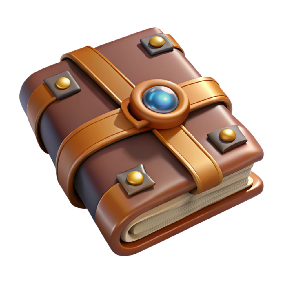 stunning contemporary A leather-bound spellbook, clasped shut, arcane symbols genuine png