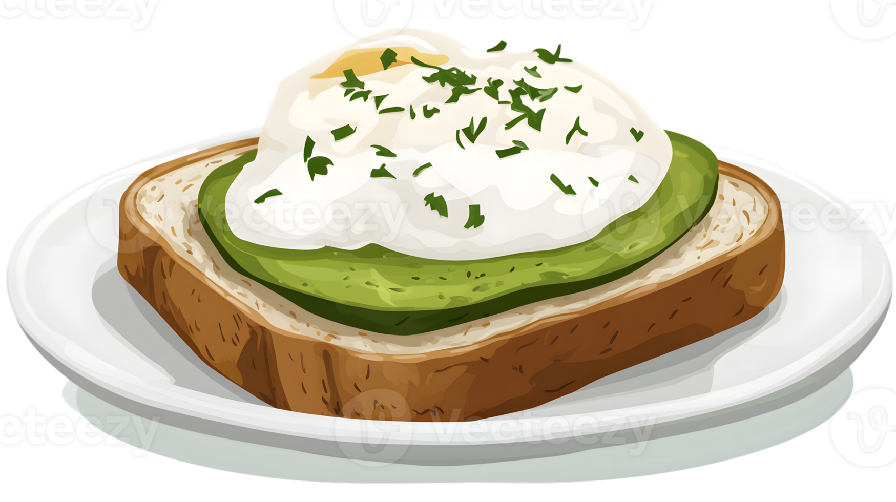 Avocado Toast with Creamy Topping and Fresh Herbs on a White Plate png