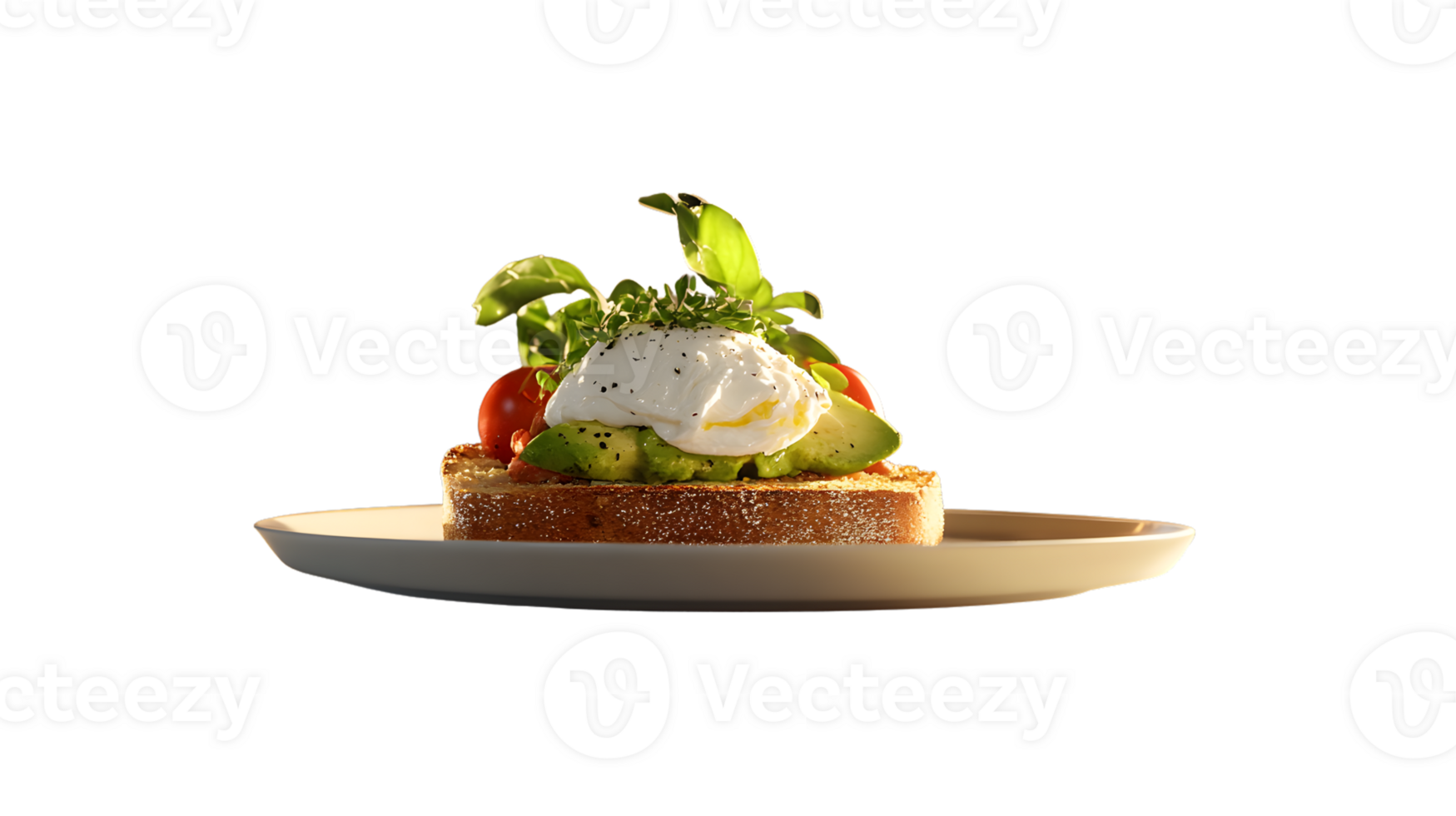 Avocado Toast with Poached Egg and Fresh Herbs on a White Plate png