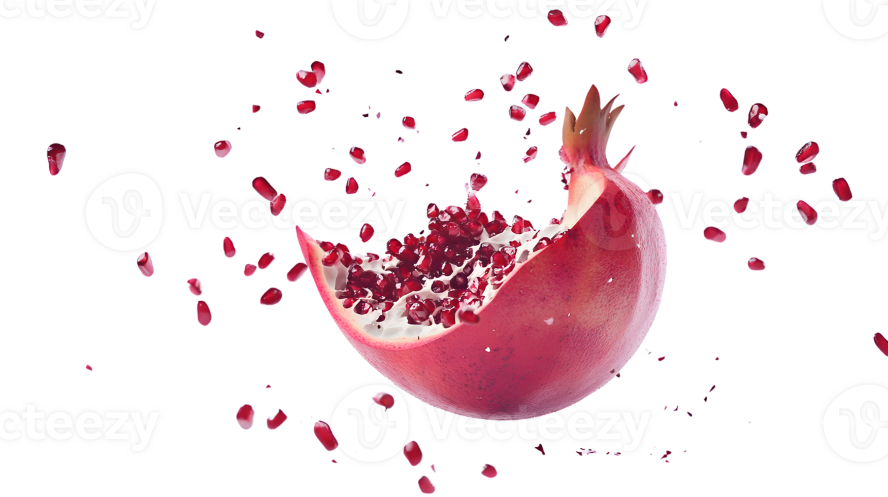 Bursting with Freshness A Vibrant Red Fruit Sliced Open Revealing Juicy Seeds and Dynamic Spl png
