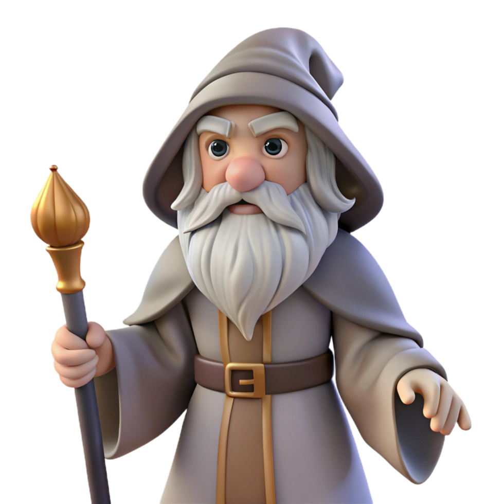 elegant vintage A wise old wizard, long white beard, holding a staff original png