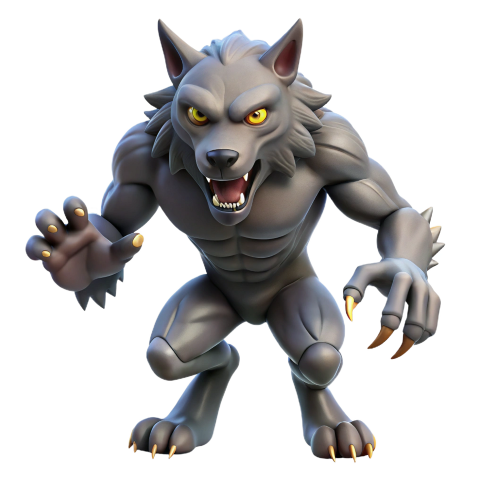 beautiful rustic A fierce werewolf, mid-transformation, claws extended premium png
