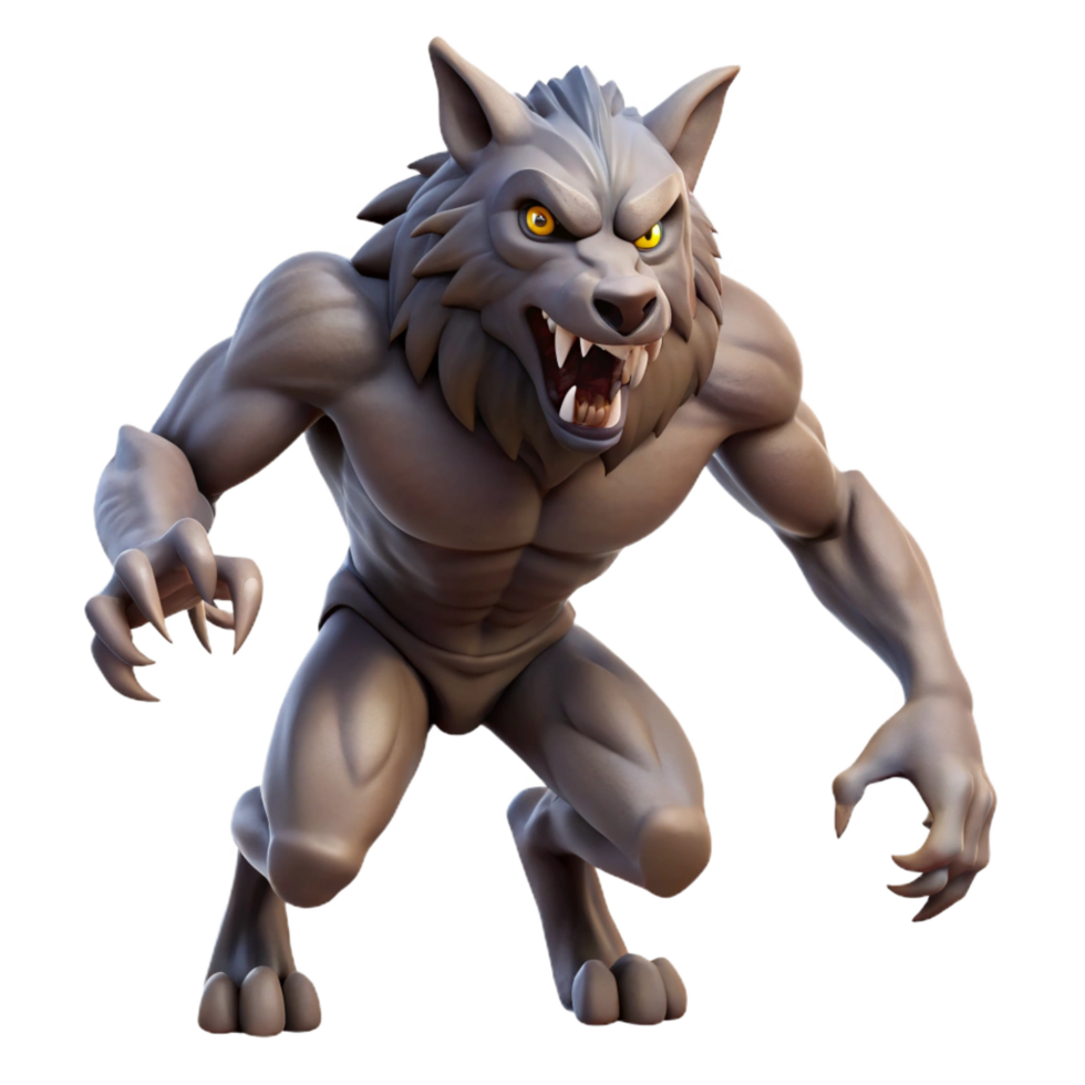 serene classic A fierce werewolf, mid-transformation, claws extended authentic png