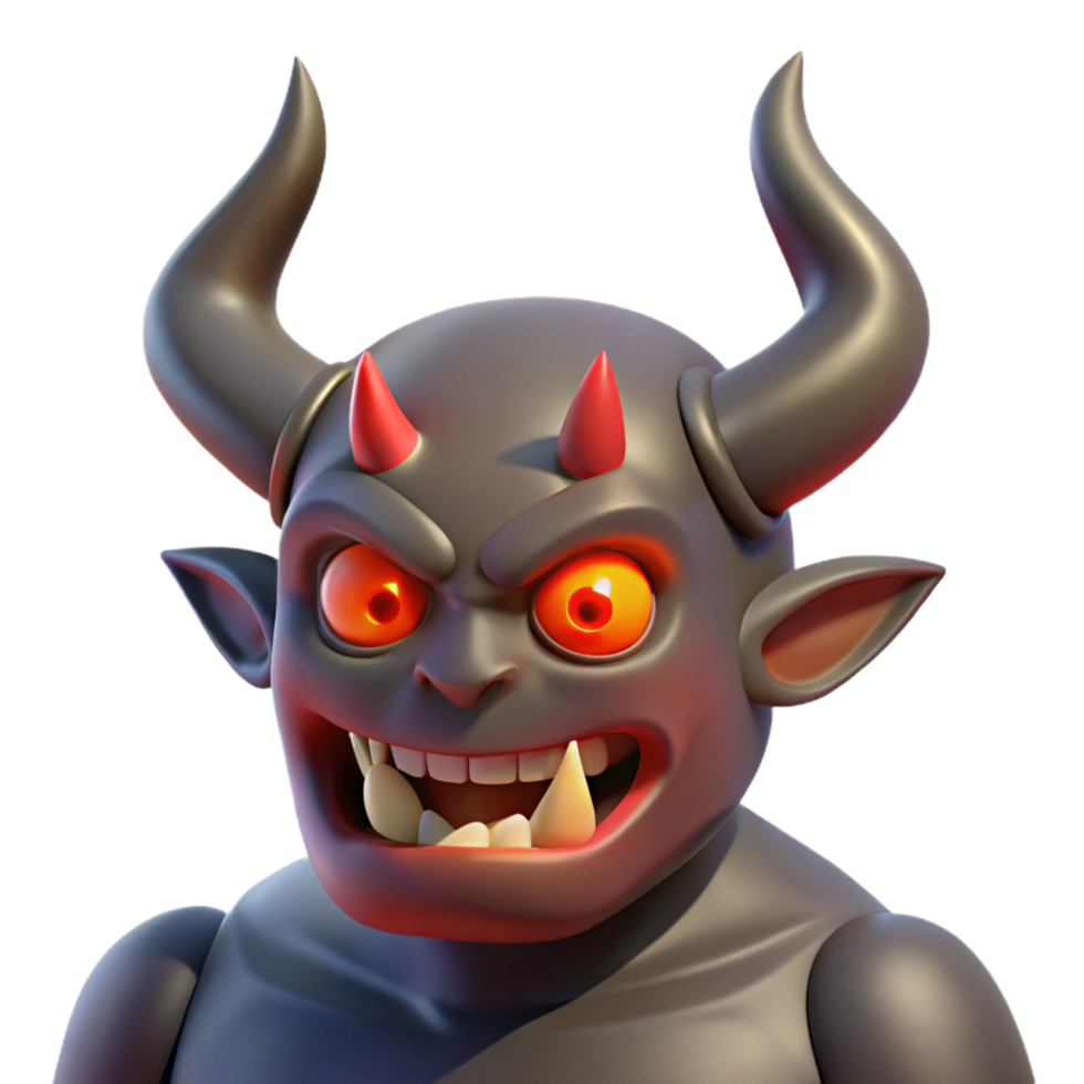 stunning traditional A menacing demon, horns, glowing red eyes professional png