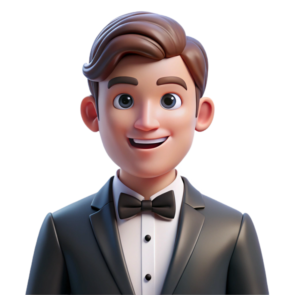 serene modern Groom in tuxedo with bow tie, 4K png