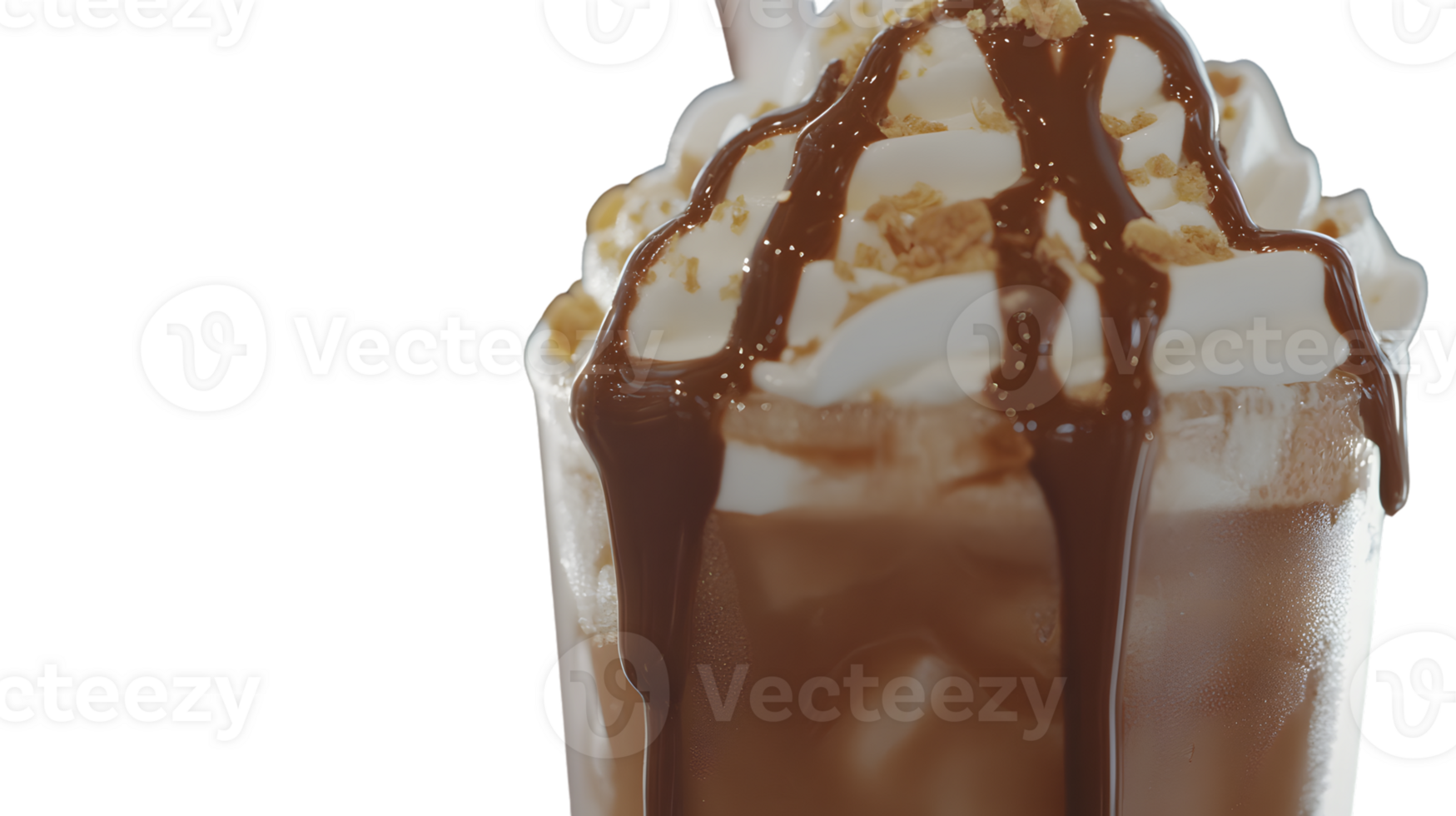 Decadent Chocolate Drizzle on Iced Coffee with Whipped Cream and Crumbled Topping Perfect for png
