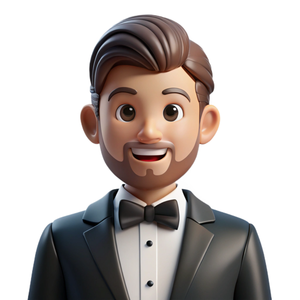 serene rustic Groom in tuxedo with bow tie, high quality png