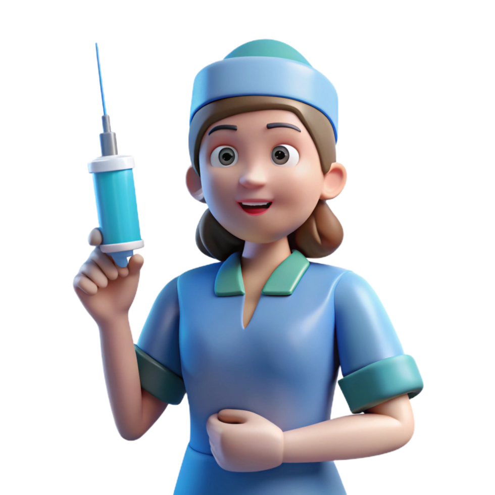 beautiful contemporary Nurse in scrubs with syringe, original png