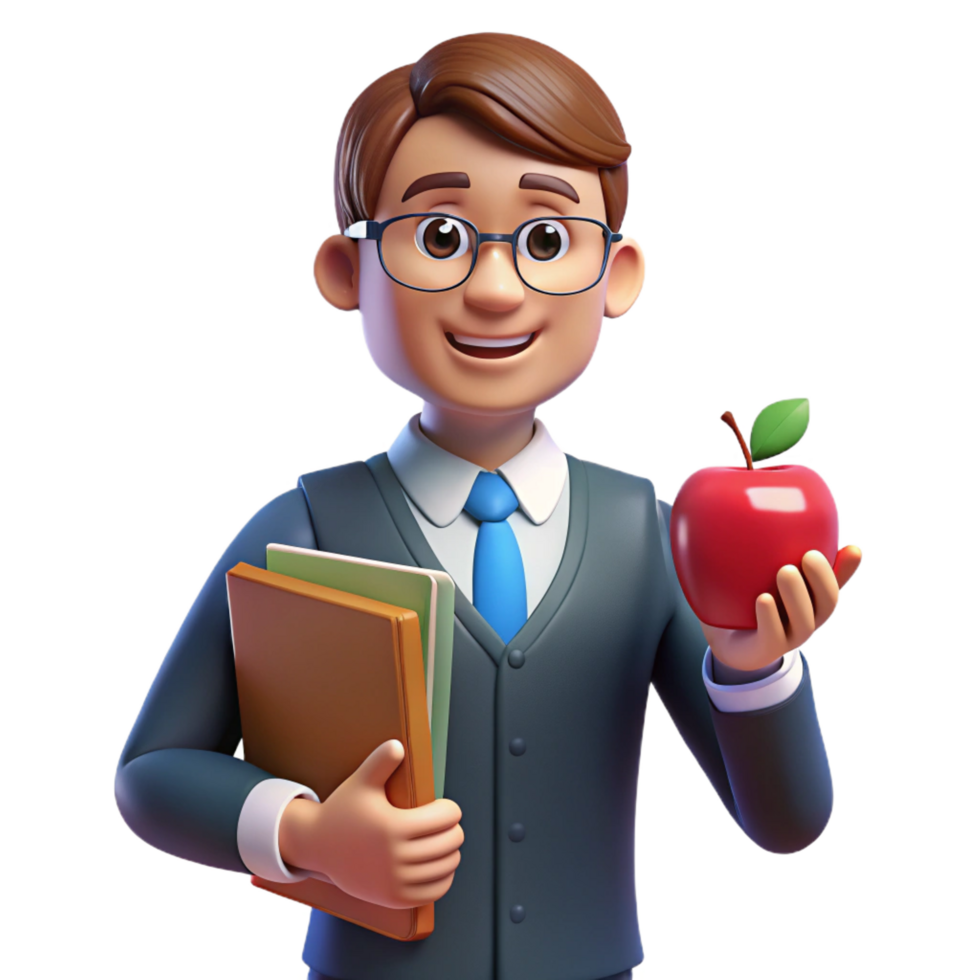impressive creative Teacher with apple and books, authentic png