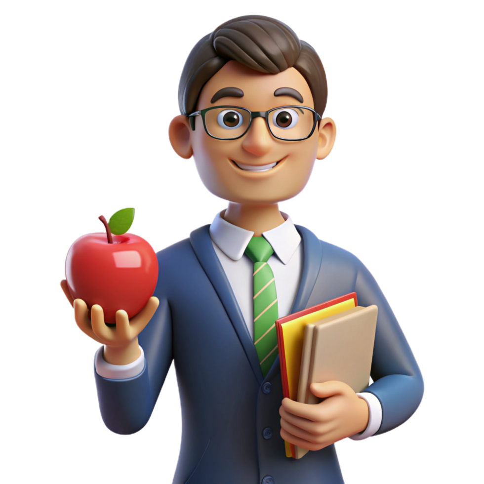 dramatic creative Teacher with apple and books, premium png