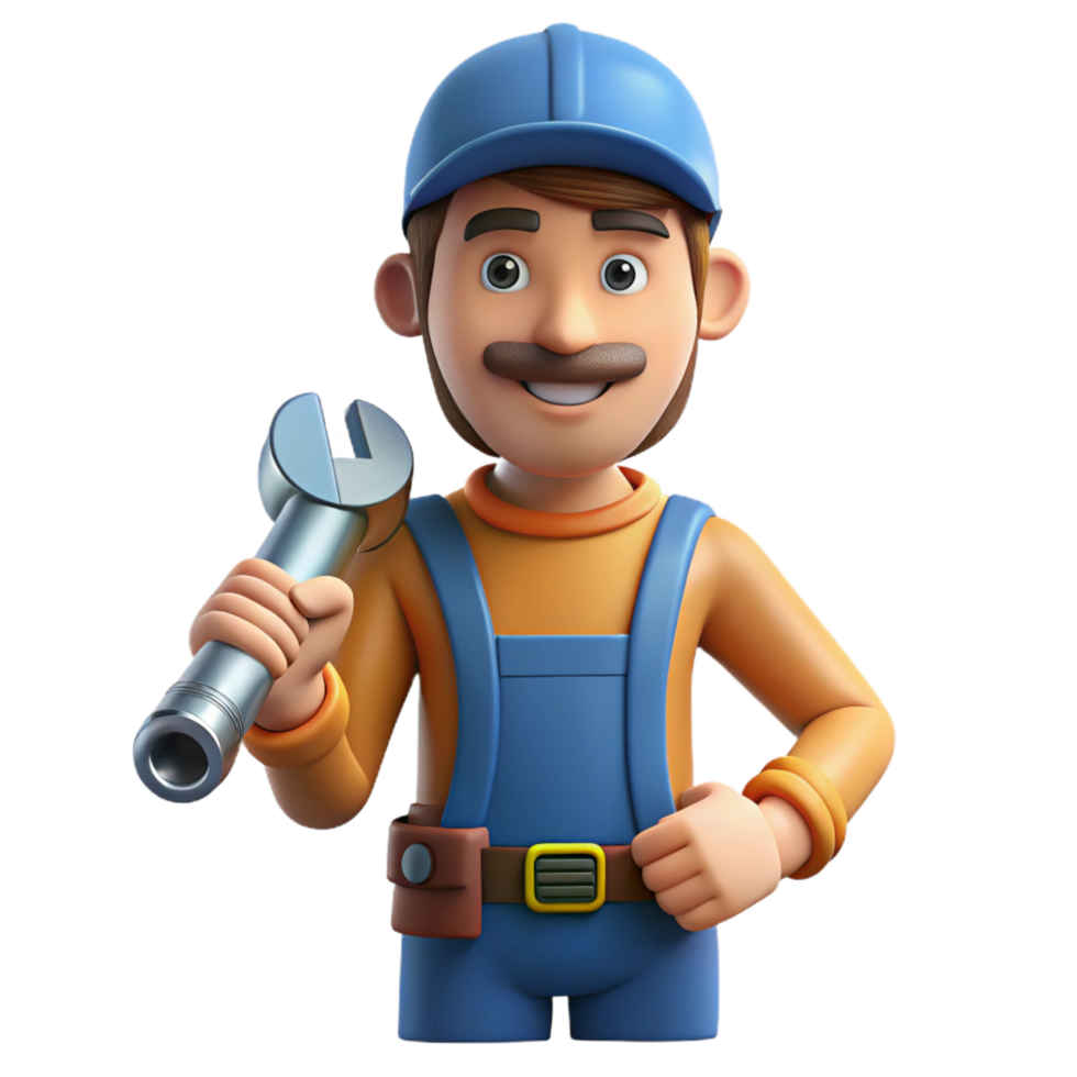 impressive contemporary Plumber with wrench and pipe, detailed png
