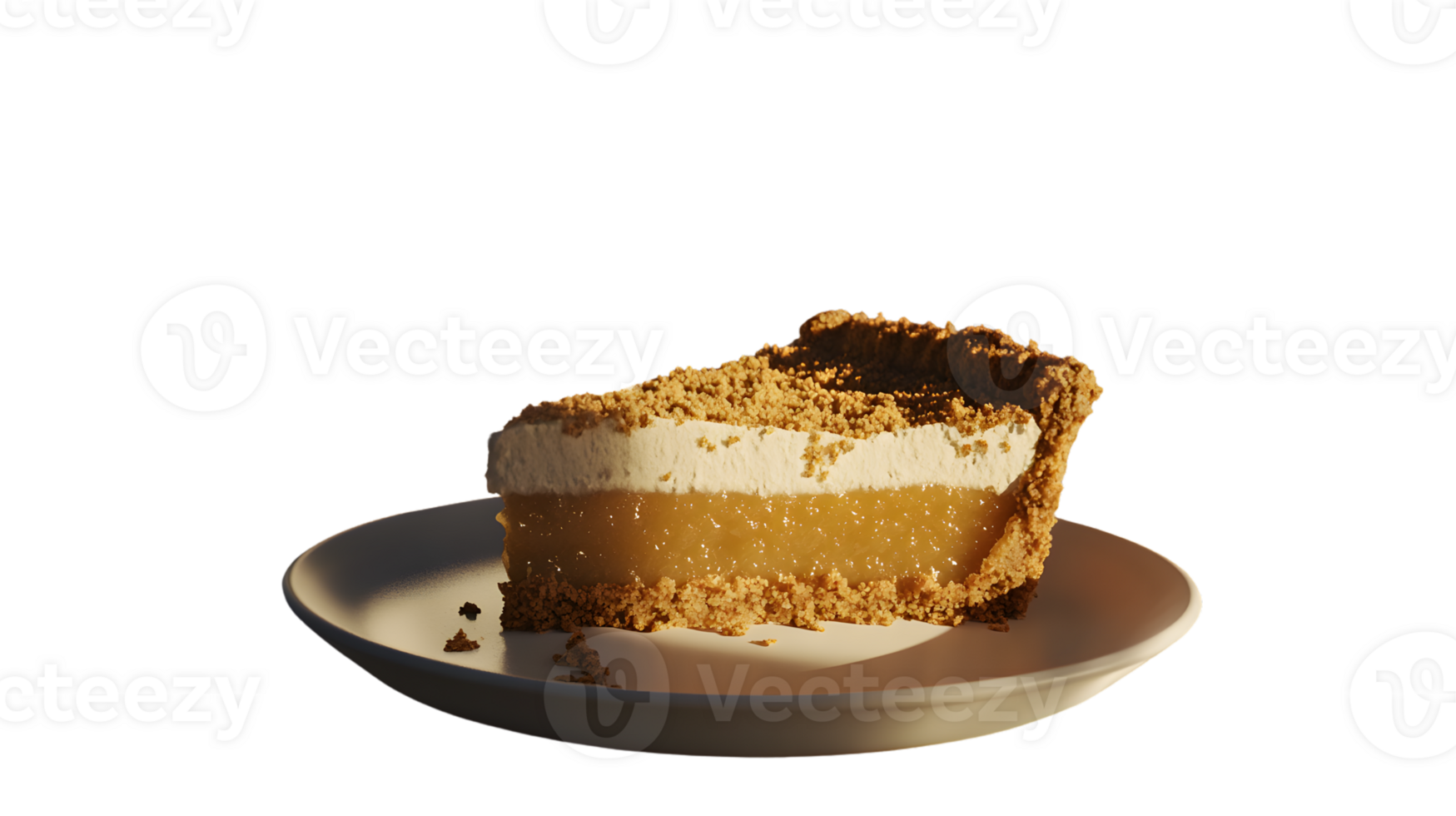 Delicious Slice of Layered Dessert with Crumbly Base and Creamy Topping on a Plate png