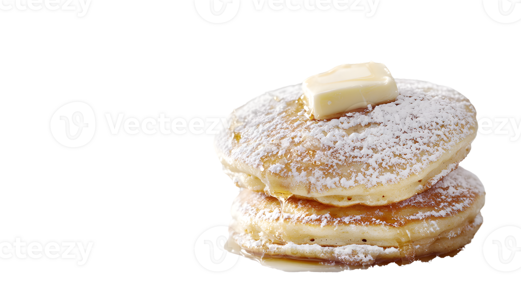 Delicious Stack of Pancakes with Butter and Syrup Topped with Powdered Sugar for a Sweet Break png