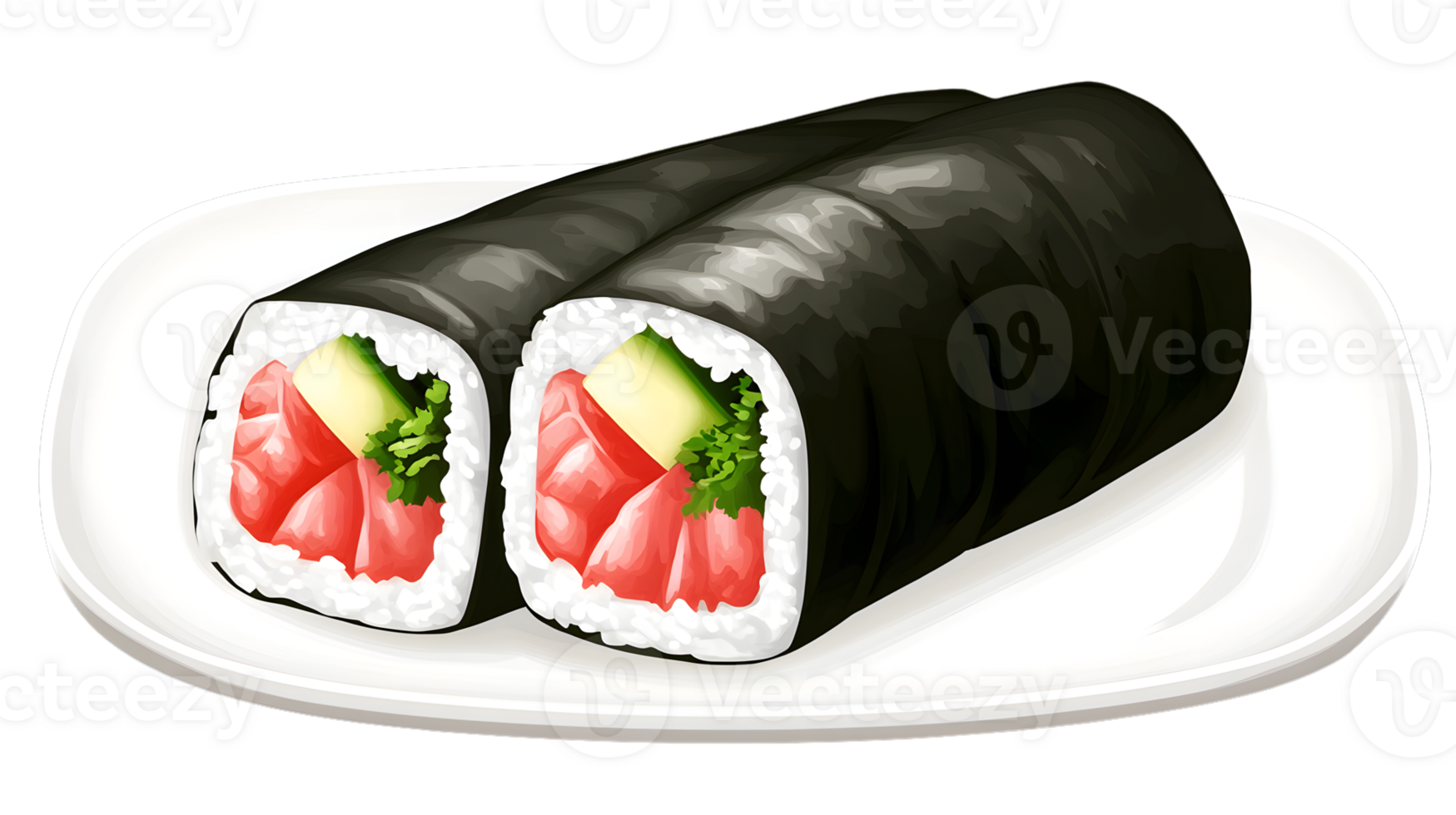 Delicious Sushi Roll with Fresh Ingredients on a White Plate Ideal for Food Photography and Cu png
