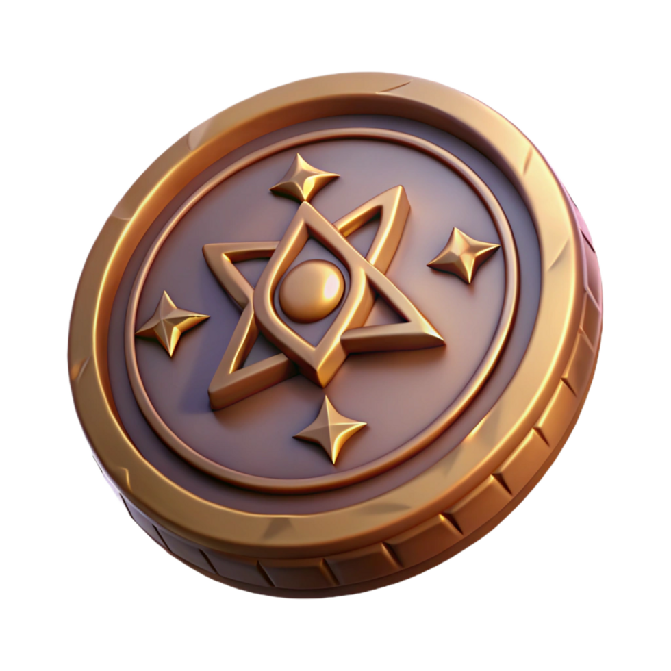 fascinating ethereal coastal A single, ancient coin with mystical symbols. NO BACKGROUND with Transparent Background. perfect clarity png