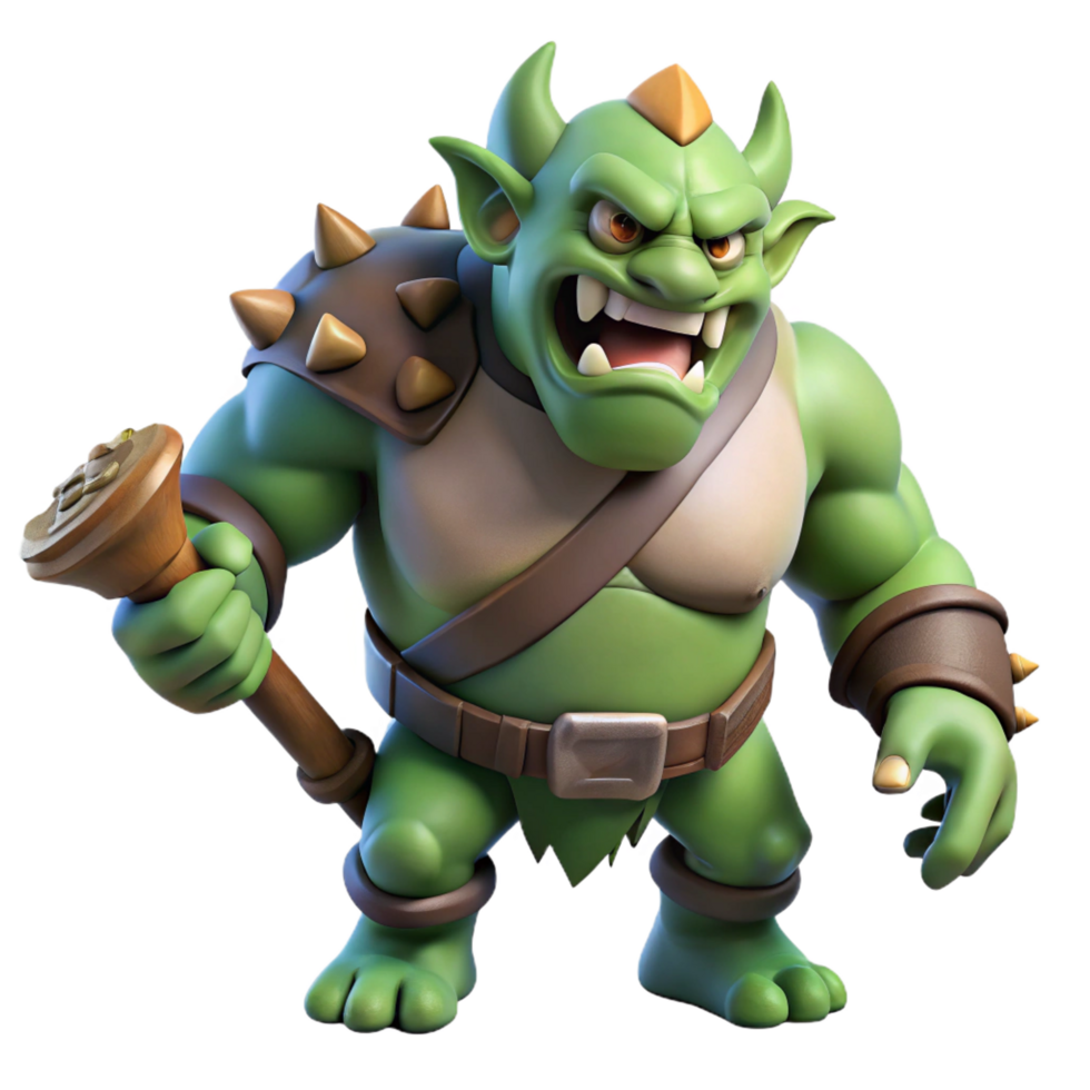 dramatic whimsical abstract A fierce ogre with a large club and a menacing growl. NO BACKGROUND with Transparent Background. expertly shot png