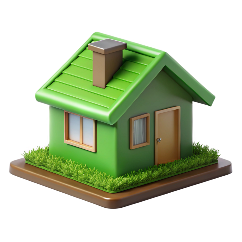 glorious whimsical classic Sustainable house green roof section, NO BACKGROUND with Transparent Background. high quality png