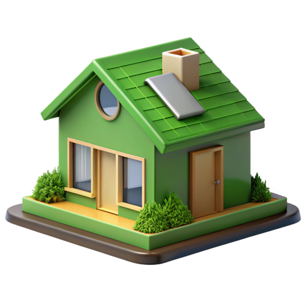 radiant industrial Sustainable house green roof section, NO BACKGROUND with Transparent Background. gallery standard png