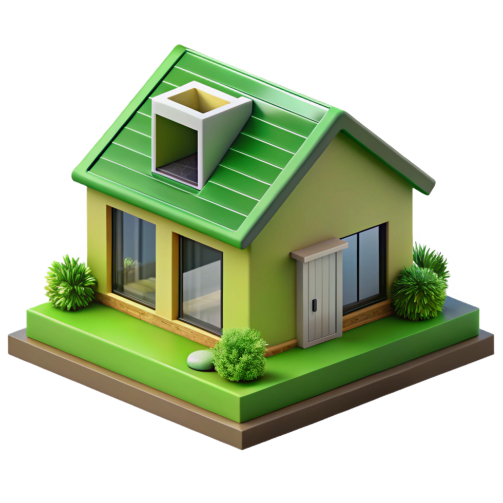 exemplary tropical Sustainable house green roof section, NO BACKGROUND with Transparent Background. ultra HD png