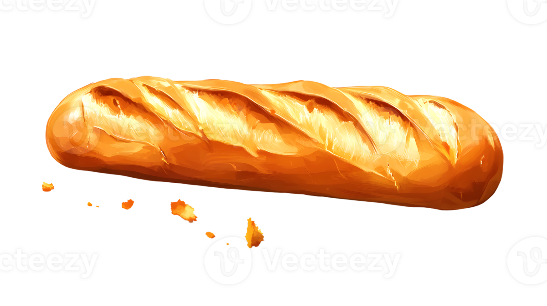 Freshly Baked Golden Baguette with Crumb Trail Ideal for Culinary and Bakery Themes png