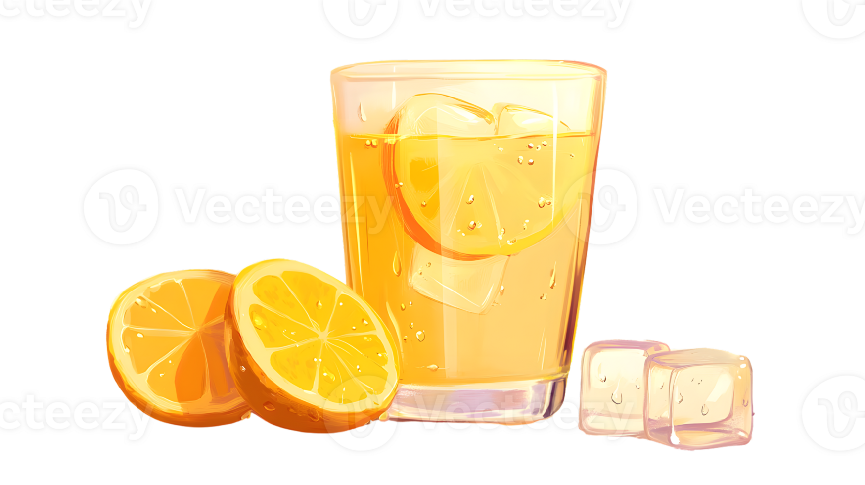 Refreshing Citrus Beverage with Ice Cubes and Lemon Slices in a Glass Ideal for Summer Drinks png