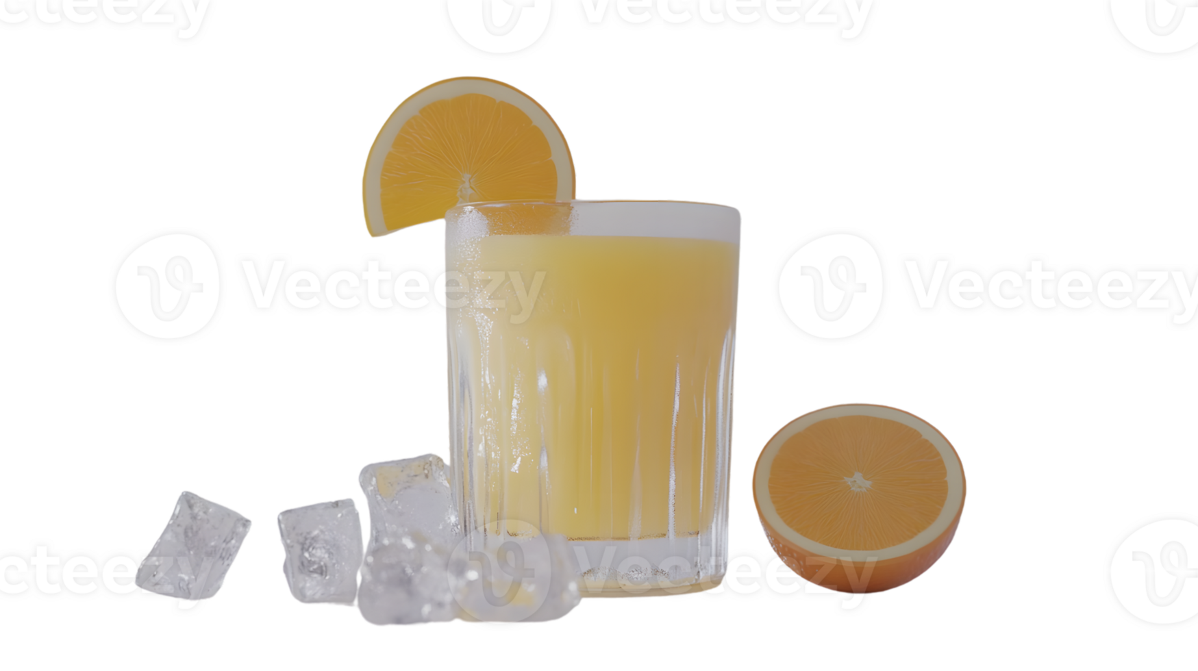 Refreshing Citrus Beverage with Ice Cubes and Orange Slices in a Glass Ideal for Summer Drinks png