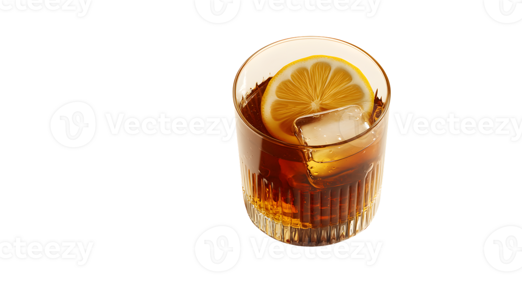 Refreshing Cocktail with Lemon Slice and Ice in a Glass png