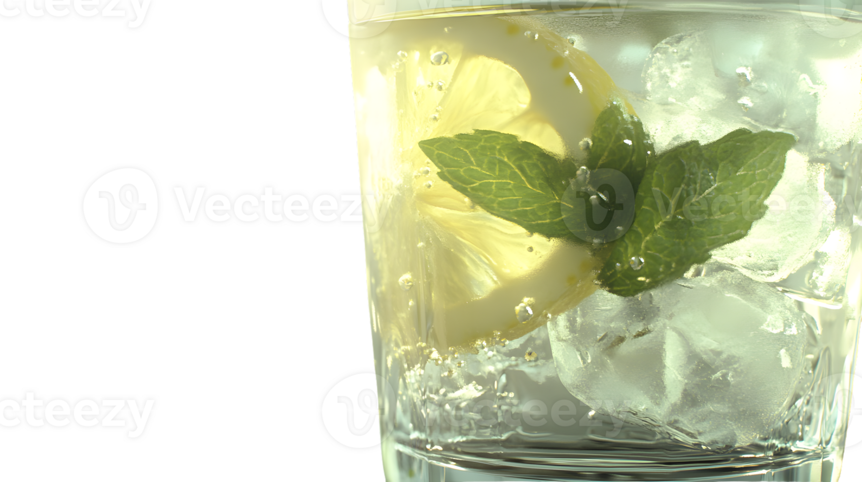Refreshing Citrus Drink with Ice and Mint Garnish in a Glass png