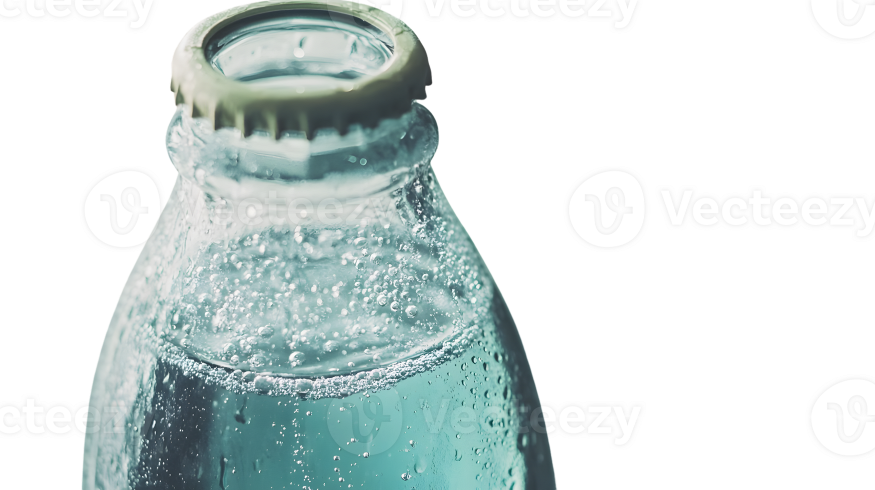 Refreshing Glass Bottle with Bubbling Liquid and Condensation Drops png