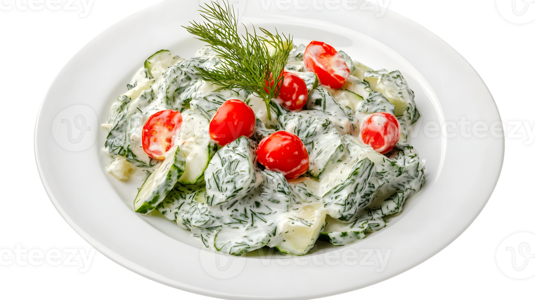 Refreshing Cucumber and Tomato Salad with Creamy Dill Dressing png