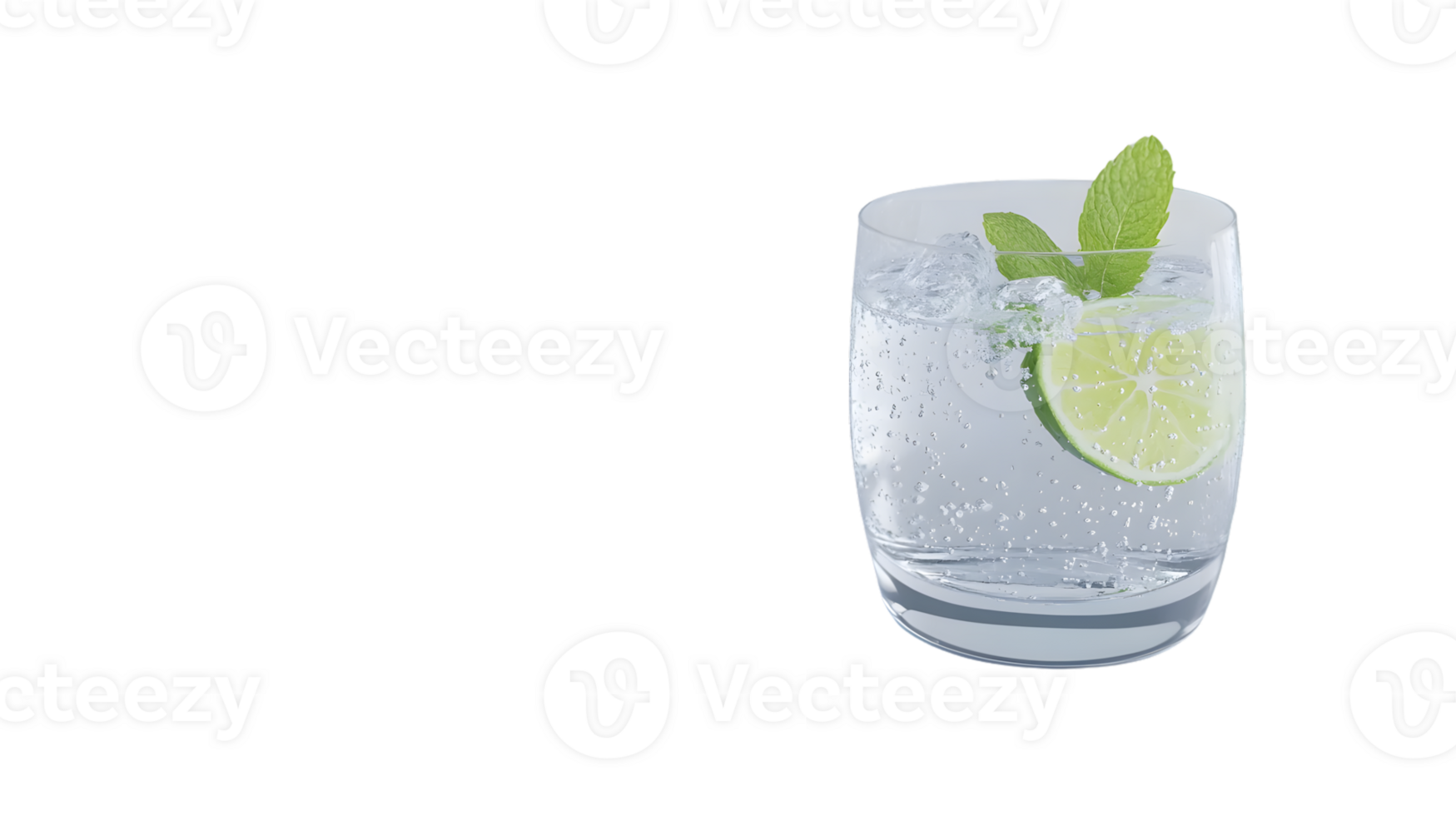 Refreshing Glass of Sparkling Water with Ice Lime Slice and Mint Leaves on a Black Background png