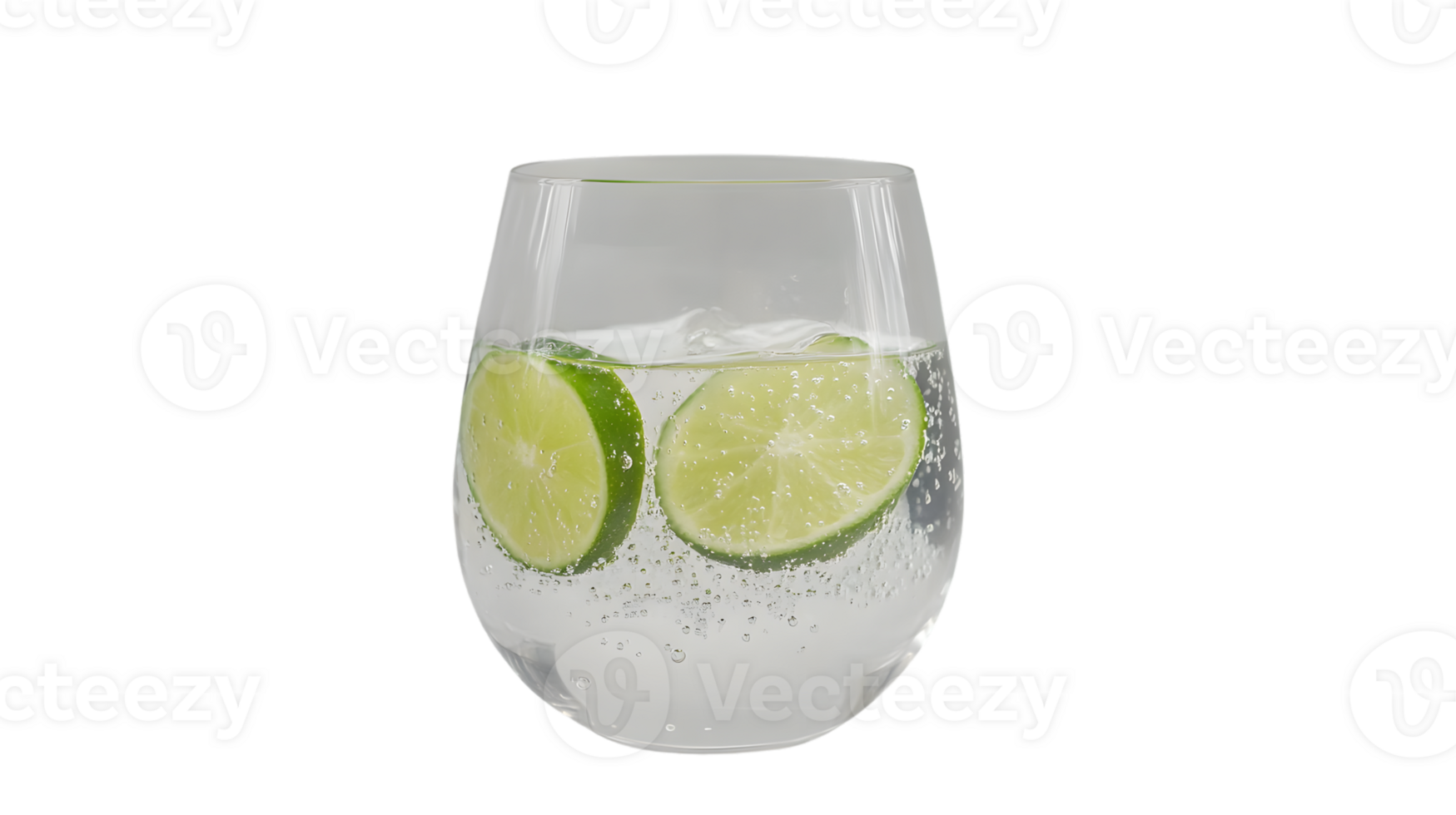 Refreshing Glass of Sparkling Water with Lime Slices on a Black Background png