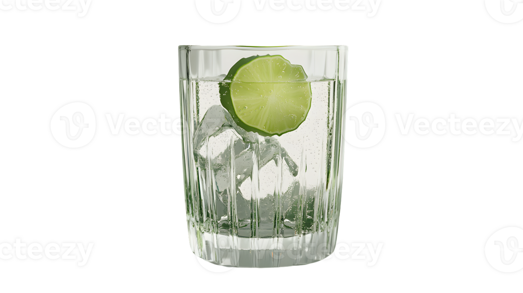 Refreshing Glass of Water with Ice and Lime Slice on a Black Background png