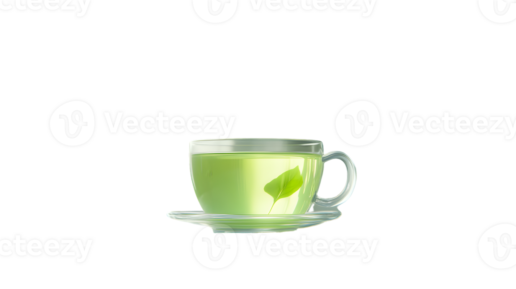 Refreshing Green Tea in a Transparent Cup with Leaf Floating Inside png