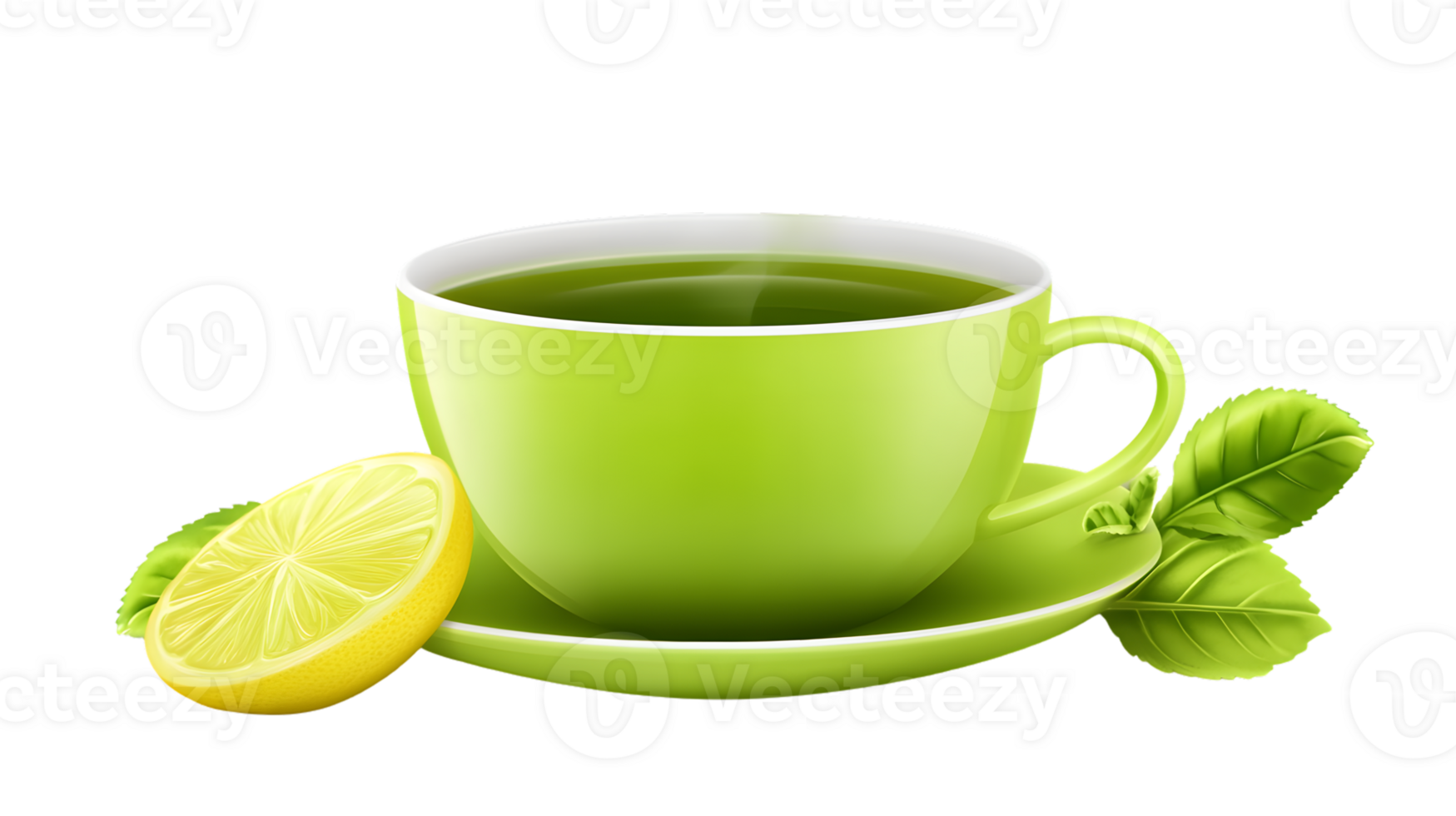 Refreshing Green Tea with Lemon and Mint Leaves in a Ceramic Cup png