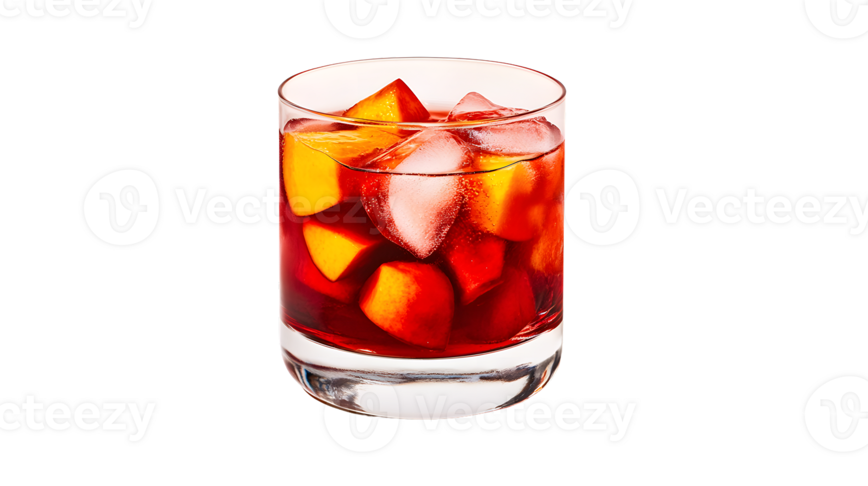 Refreshing Iced Beverage with Fruit and Ice Cubes in a Glass png