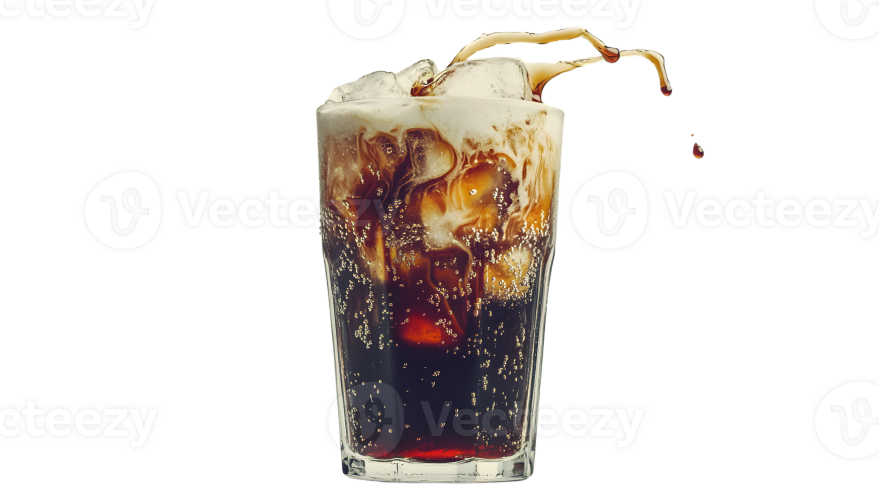Refreshing Iced Beverage with Fizzy Soda and Creamy Swirls in a Glass png