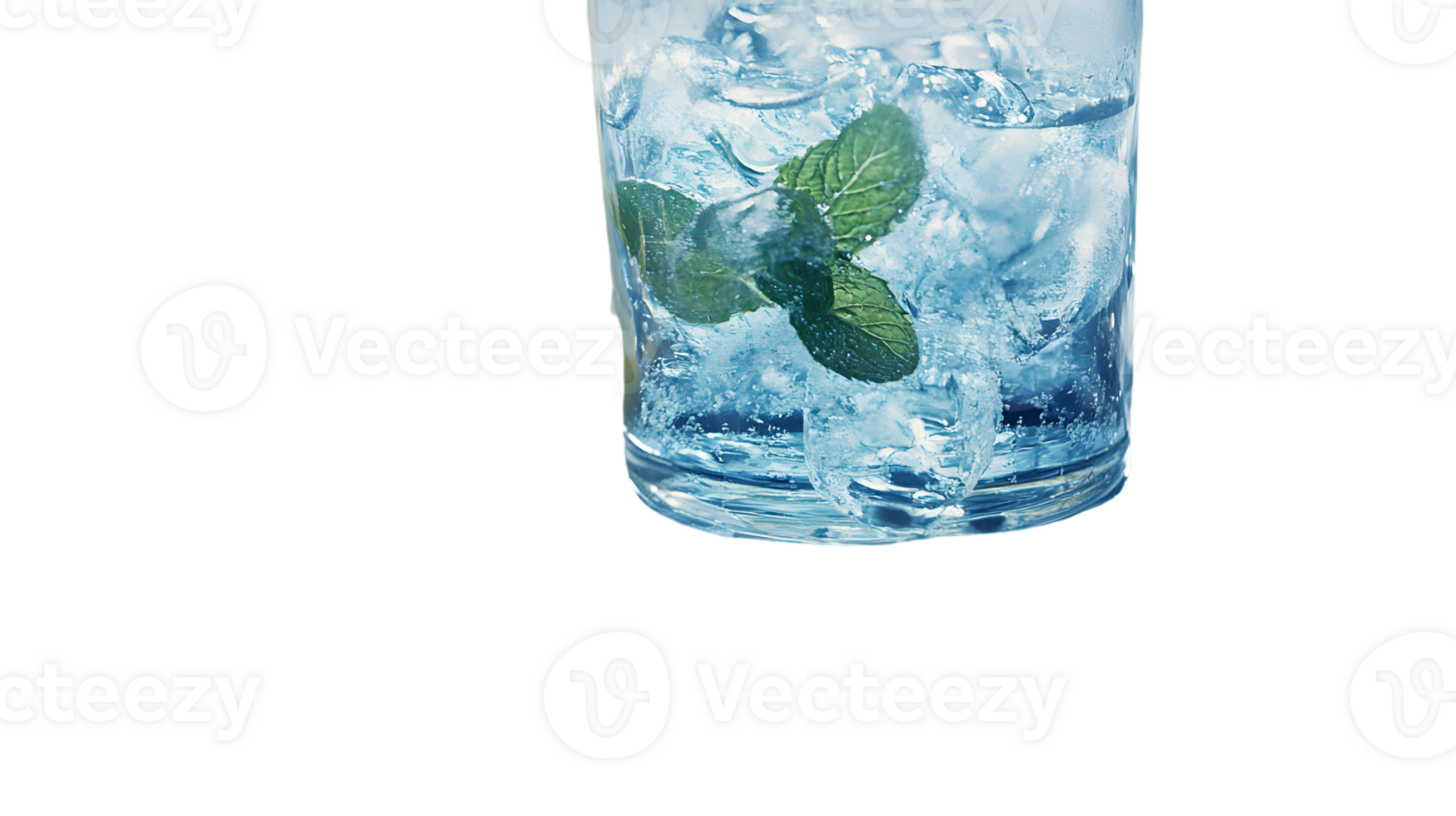 Refreshing Iced Beverage with Mint Leaves and Crystal Clear Ice Cubes in a Glass png