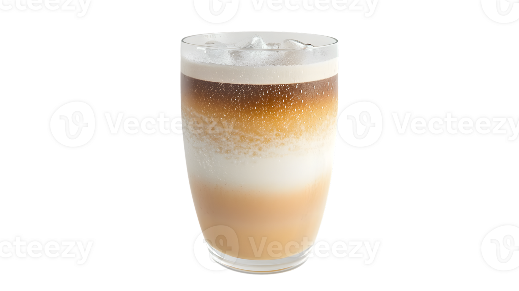 Refreshing Layered Coffee Beverage with Ice and Froth in a Glass png