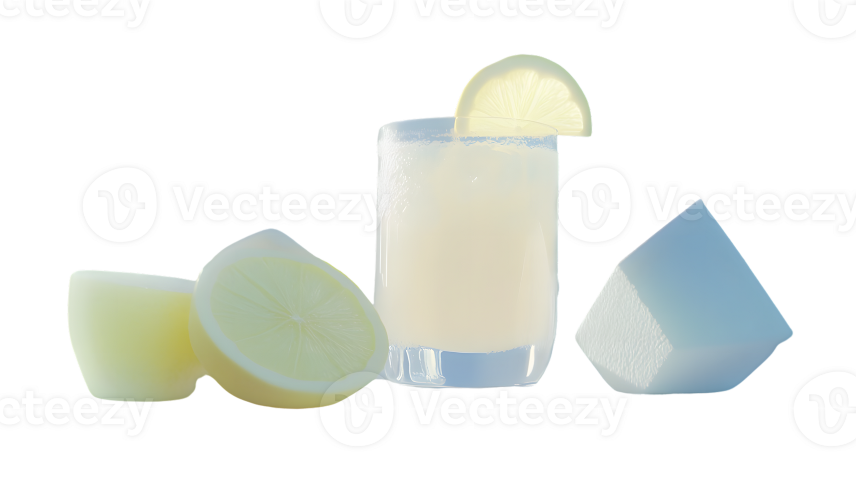 Refreshing Lemonade with Ice Cubes and Slices of Lemon in a Glass png
