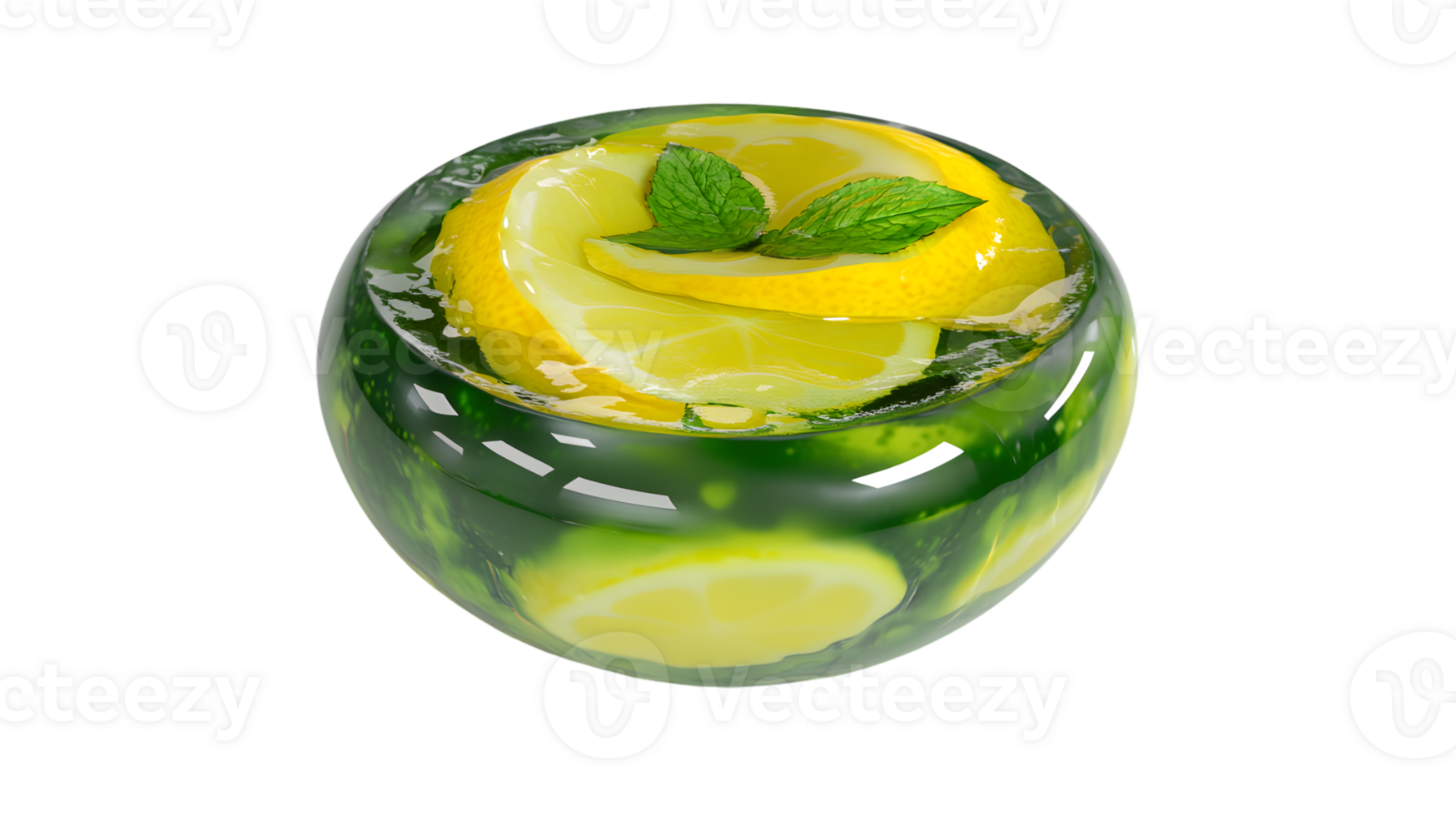 Refreshing Lemon and Mint Beverage in a Glass Bowl with Ice Cubes png
