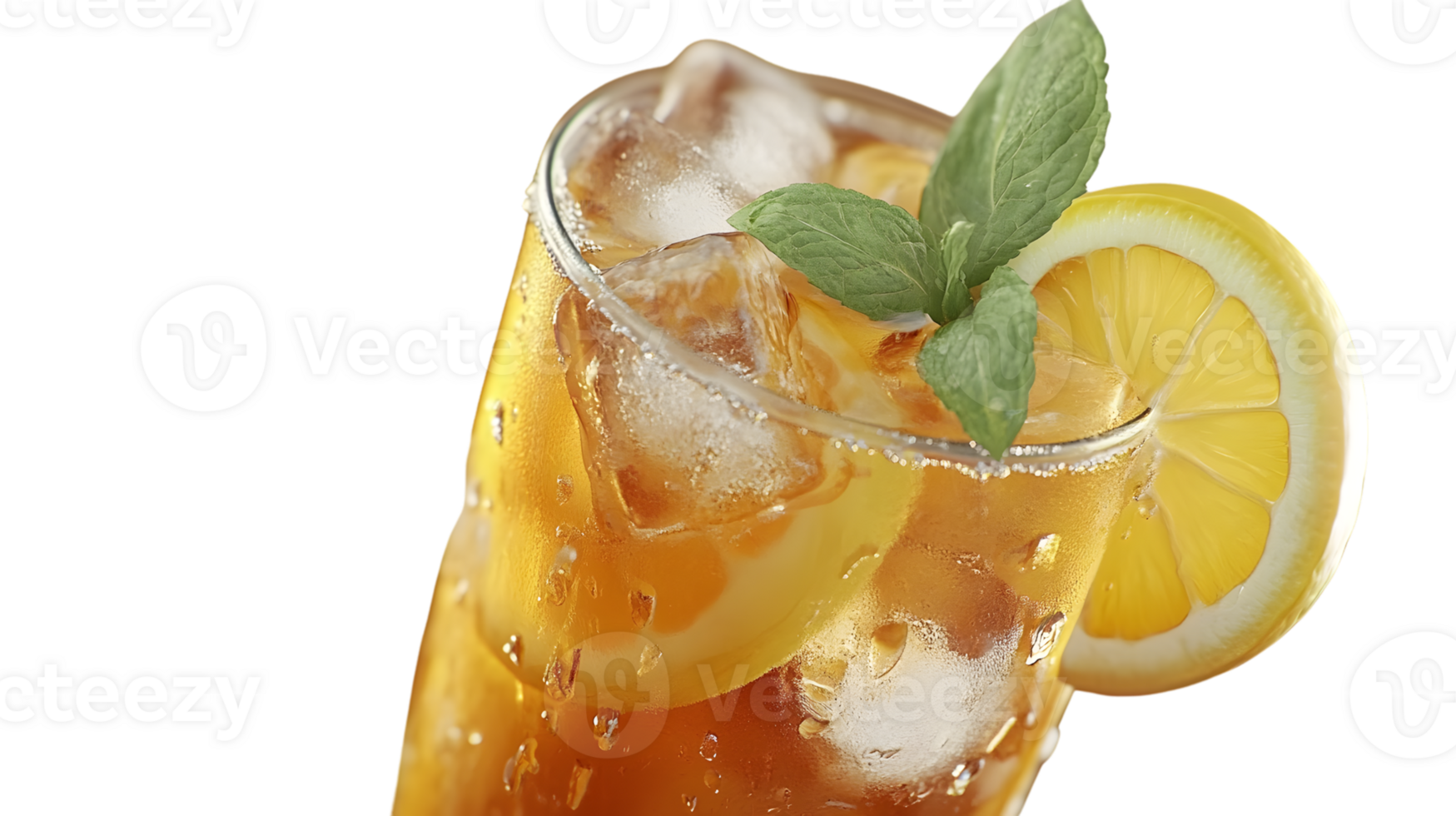 Refreshing Iced Tea with Lemon and Mint Garnish in a Glas s png