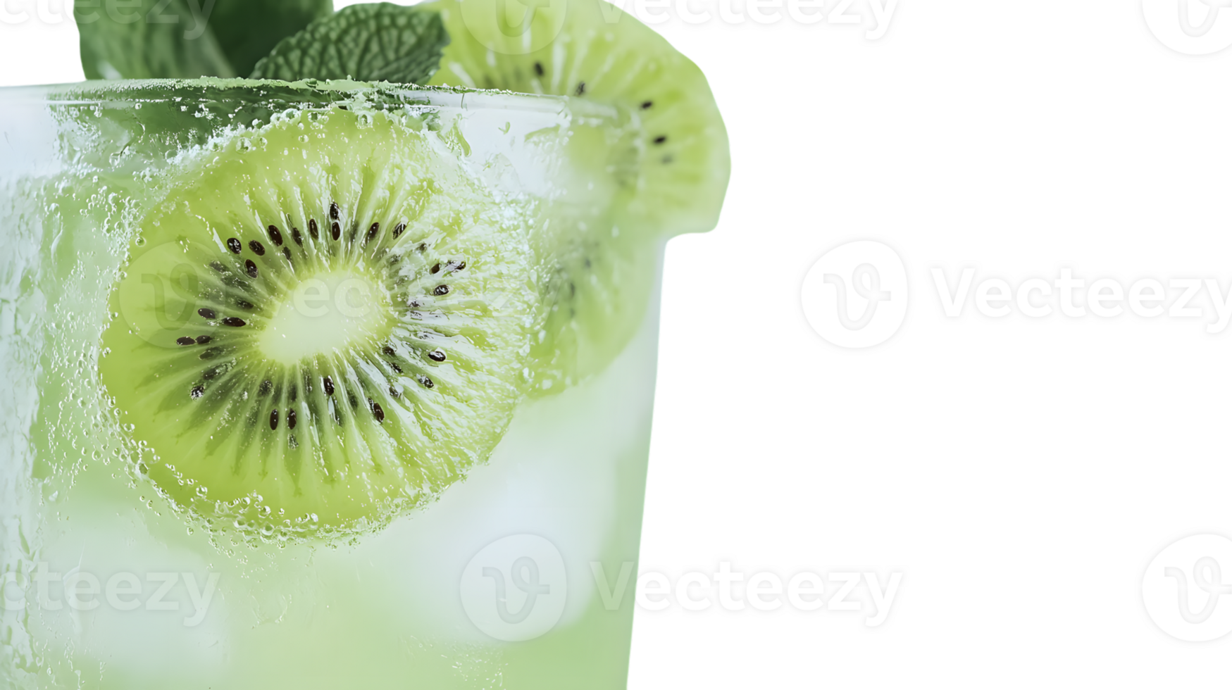 Refreshing Kiwi Cocktail with Ice and Mint Perfect for Summer Drinks and Beverage Photography png