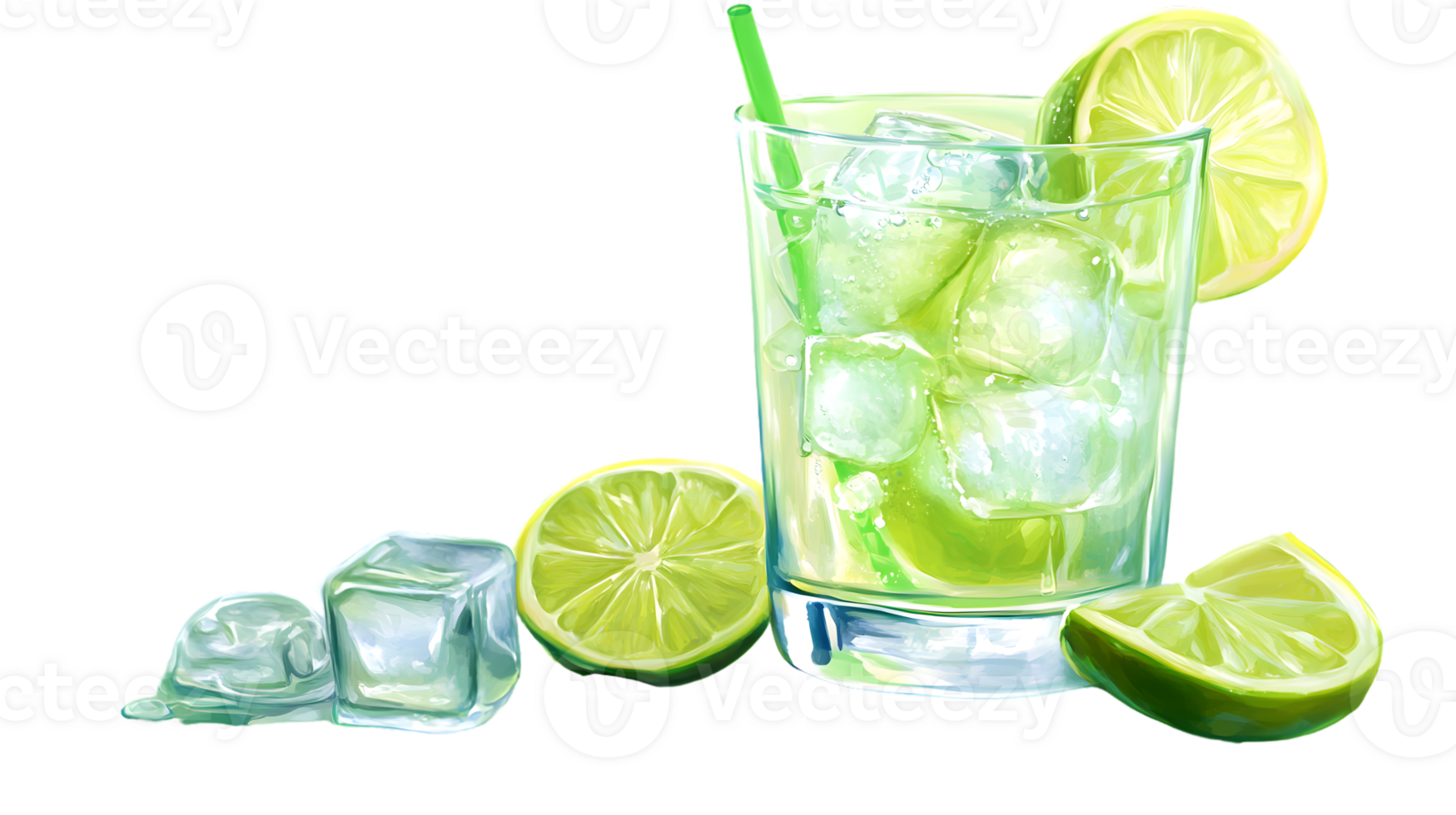 Refreshing Lime Cocktail with Ice Cubes and Slices Ideal for Summer Drinks and Beverage Themes png
