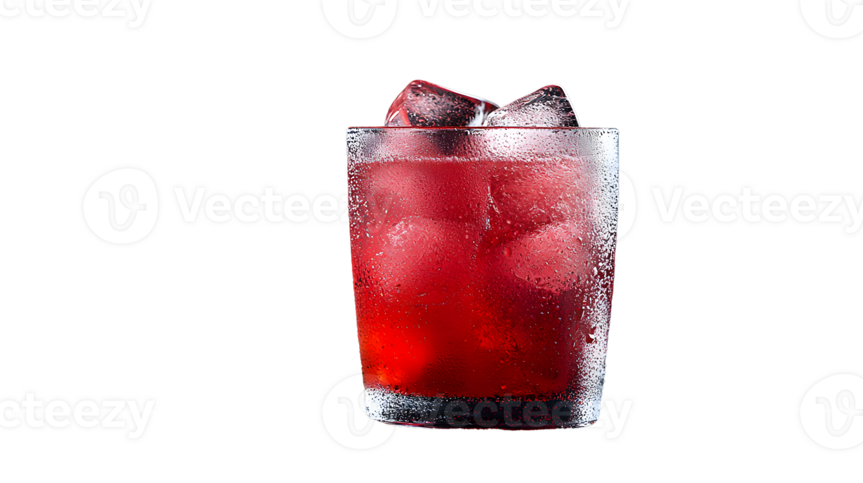 Refreshing Red Cocktail with Ice Cubes in a Frosted Glass on Black Background png