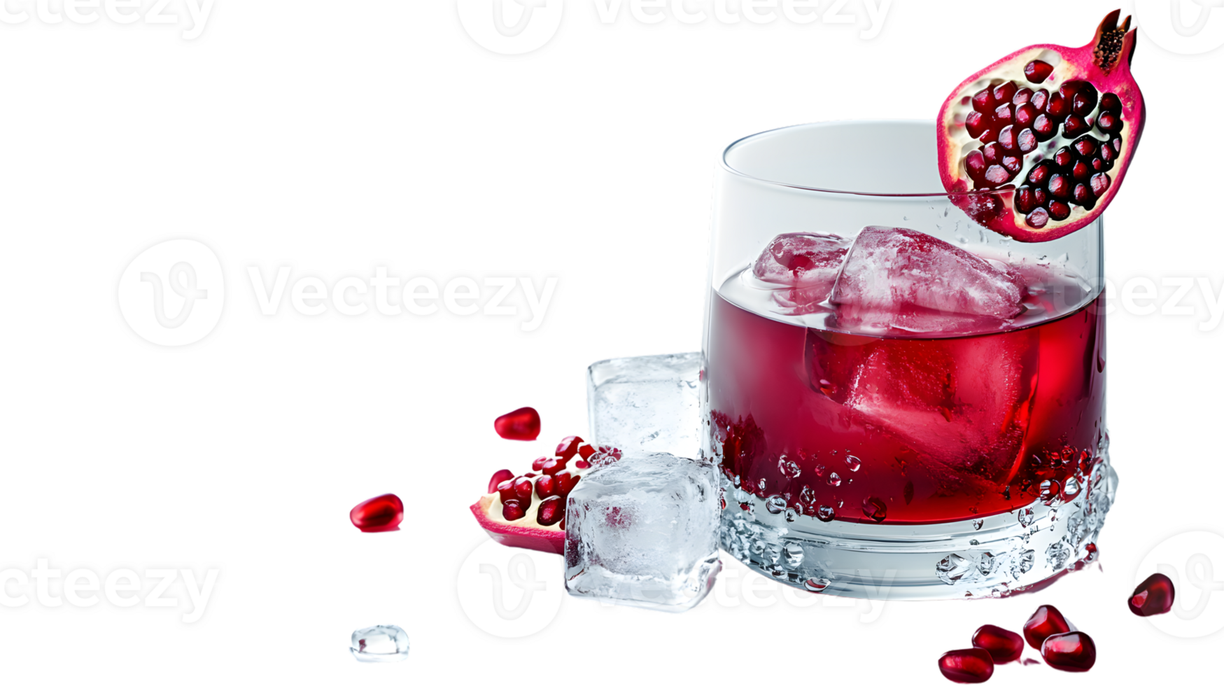 Refreshing Red Beverage with Ice and Fruit Garnish in a Glass png