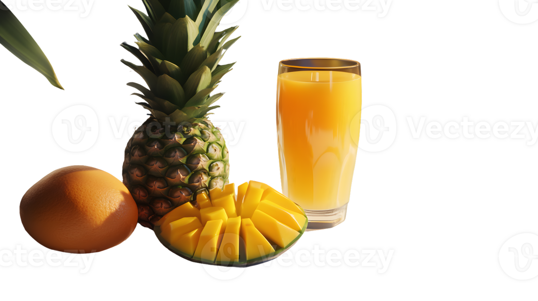 Refreshing Tropical Fruits and Juice Displayed on a Black Background Featuring Exotic Slices png
