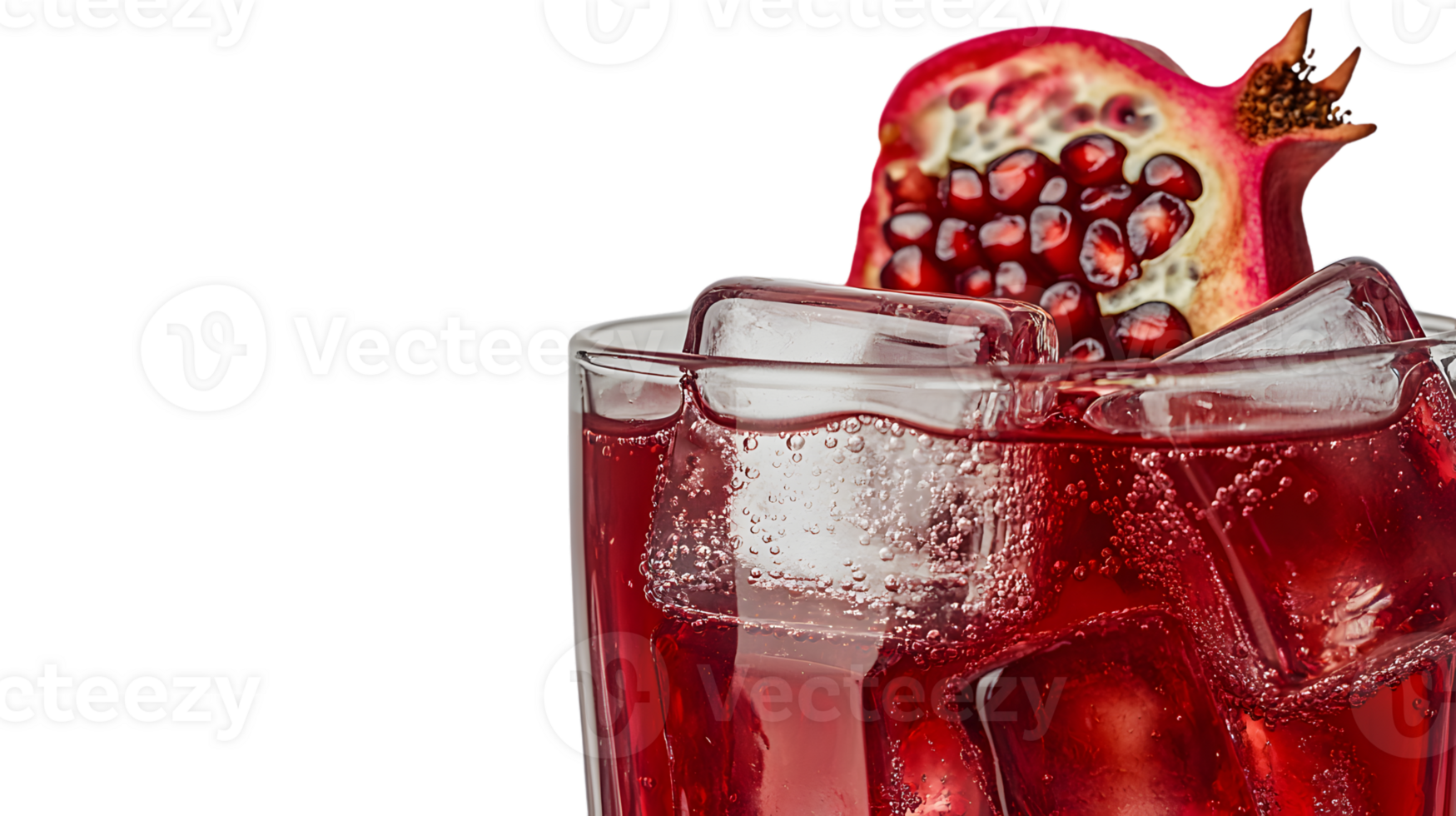Refreshing Pomegranate Drink with Ice Cubes in Glass png
