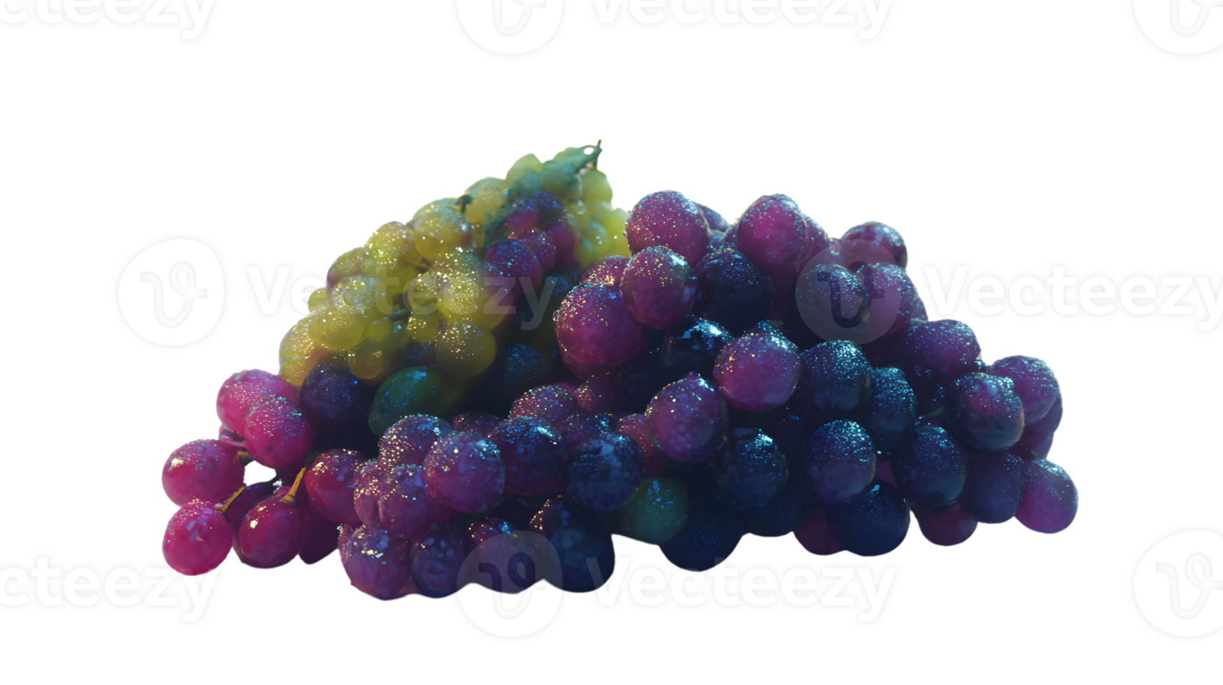 Vibrant Multicolored Grapes with Dew Drops Perfect for Culinary and Artistic Designs png