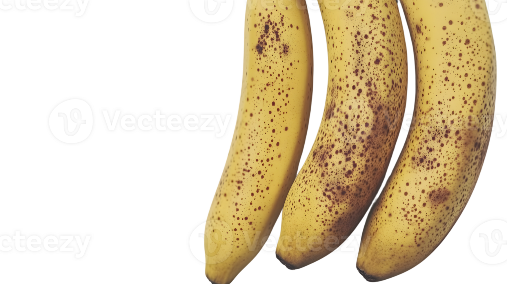 Three Ripe Bananas with Brown Spots Isolated on Black Background for Culinary and Health Concep png